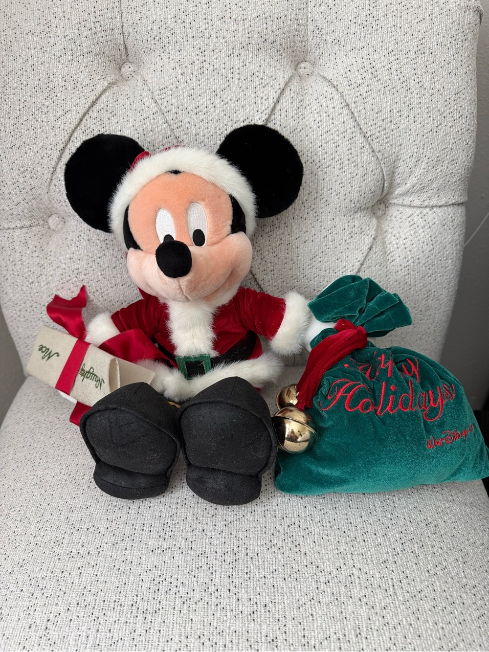 Vintage Santa Mickey Mouse Walt Disney World Naughty Nice List Plush Toy